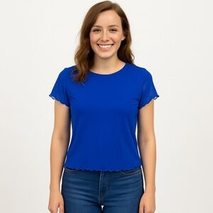 Faded Rose Blue Sheer Mesh Layered Crop Top Size M